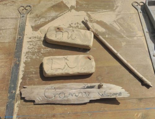 Spring, the sun…creation of small signs in reclaimed wood